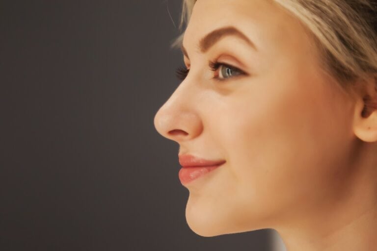 close up profile of a blonde pretty woman