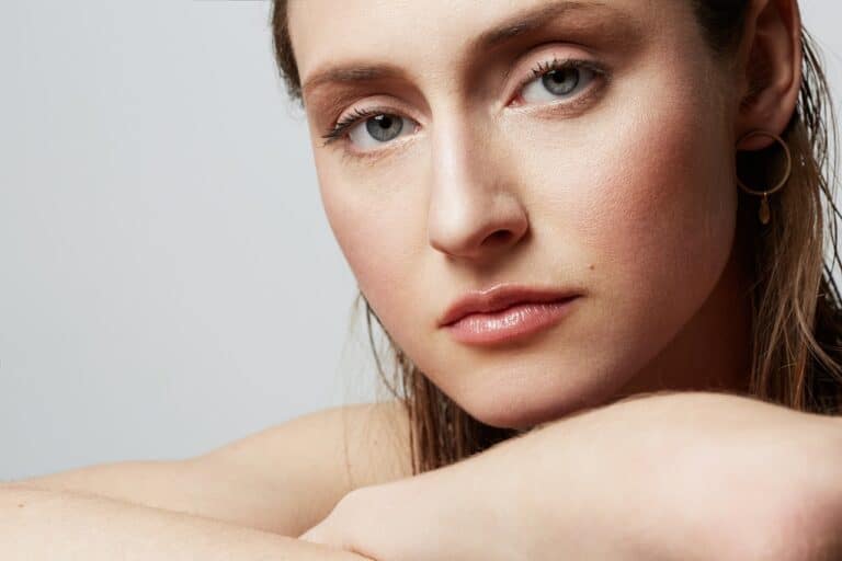 blonde woman's beautiful nose and other facial features